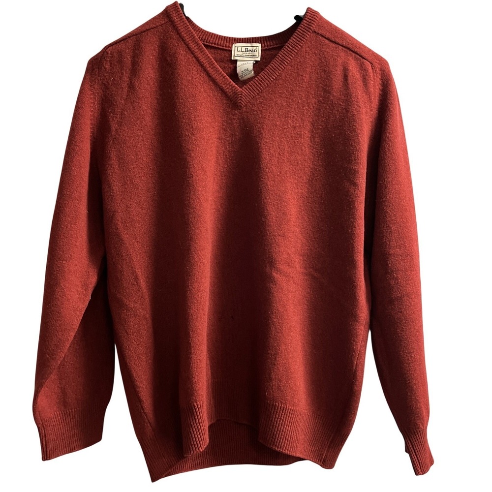 Vintage LL Bean Sweater‎ Mens M Maroon 100% Lambswool V Neck Pullover Scotland
